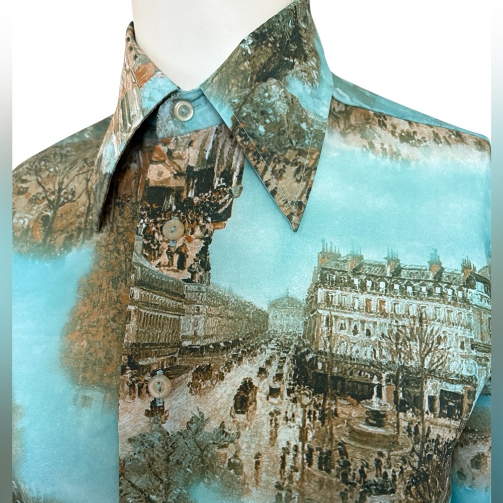 Vintage 70’s Disco Shirt Chemise Et Cie “Autumn in Paris” Men’s Sz S